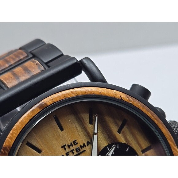 Danbury Mint The Craftsman Zebrawood Chrono Watch 44mm Quartz New Battery Date - Picture 5 of 12